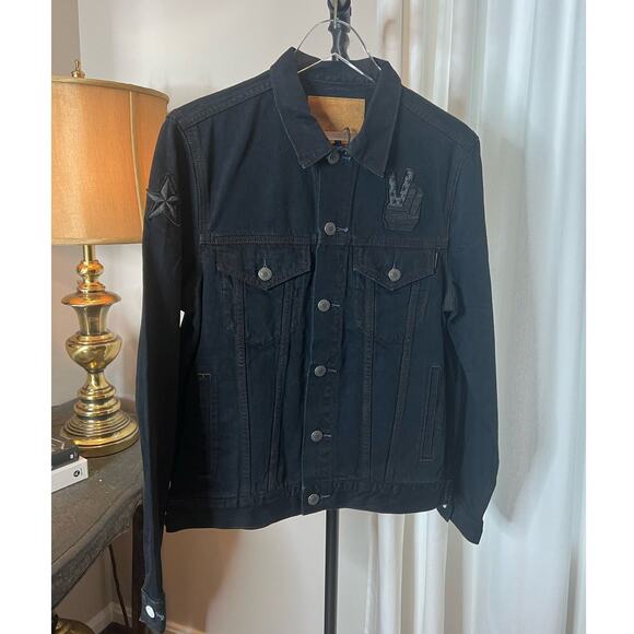 NEUW Denim Jacket Black Cotton Embellished Patches Menswear Stylish - Picture 3 of 6